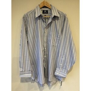 Stafford Mens‎ Dress Shirt Size 16.5-34 Blue Striped Broadcloth Wrinkle Free